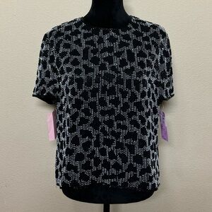 Niteline shirt women large 100% silk short sleeve beaded crewneck vintage blouse